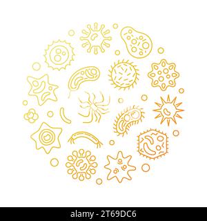 Pathogenicity round vector golden illustration in outline style. Microbes and viruses concept circular symbol on white background Stock Vector