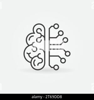 Cyberbrain outline icon - vector artificial intelligence brain concept thin line symbol Stock Vector