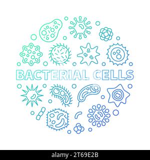 Bacterial cells round vector colorful outline illustration made with microbes and viruses icons on white background Stock Vector
