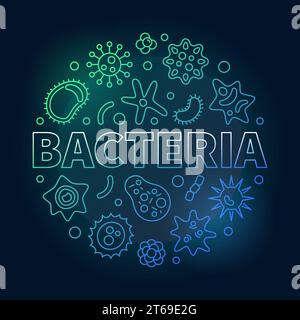 Bacteria vector colored round virology and microbiology illustration in thin line style on dark background Stock Vector