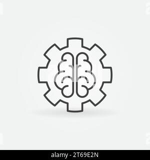 AI brain in gear concept minimal outline icon or design element Stock Vector