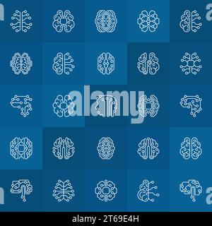 AI Smart Brain linear icons. Vector collection of Artificial Intelligence Digital Brain outline signs or design elements Stock Vector
