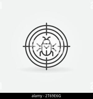 Bug in Target vector Virus or Malware concept icon or symbol in thin line style Stock Vector