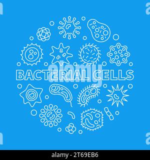 Bacterial cells round vector concept outline illustration made with microbes and viruses icons on blue background Stock Vector