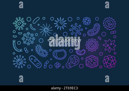 Coronavirus or COVID-19 in Turkey vector concept colorful linear horizontal illustration on dark background Stock Vector