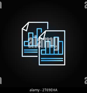 Two Business reports thin line vector colorful icon or design element on dark background Stock Vector