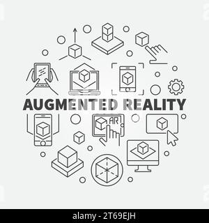 Augmented reality vector circular concept illustration. AR thin line icons in circle shape Stock Vector