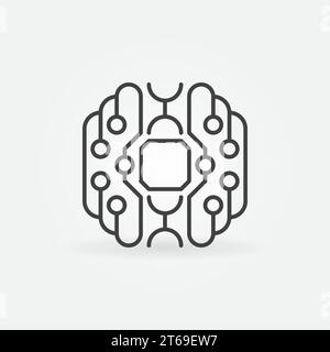 Smart brain concept outline icon. Cyberbrain vector symbol in thin line style Stock Vector
