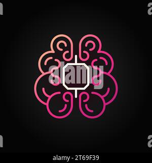 Human brain with chip red icon or sign in thin line style on dark background Stock Vector
