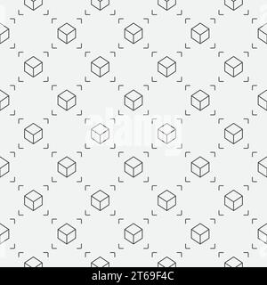 Augmented Reality vector minimal seamless pattern or background made with outline cube icon Stock Vector