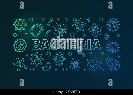 Bacteria vector virology and microbiology concept colorful horizontal illustration or banner in thin line style on dark background Stock Vector