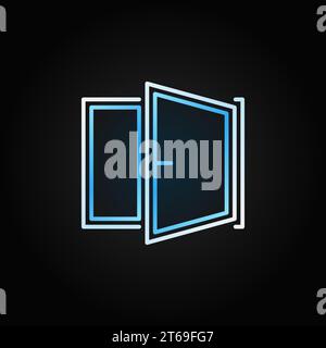 Window blue modern icon. Vector Open window symbol or design element in thin line style on dark background Stock Vector