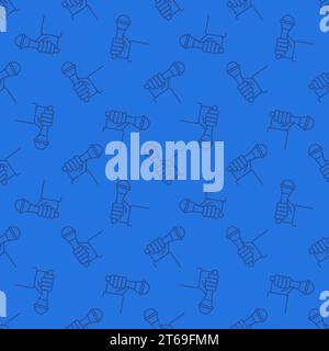 Hand with Mic outline vector blue modern seamless pattern Stock Vector
