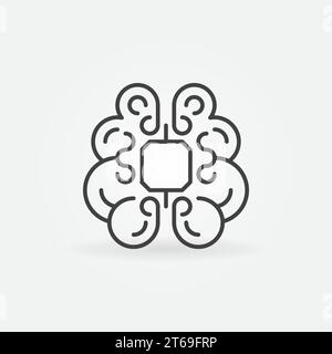 Human brain with chip icon or symbol in thin line style Stock Vector