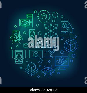 AR vector round creative illustration made with augmented reality line icons on dark background Stock Vector