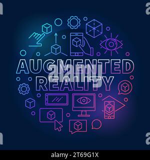 Augmented reality round colored vector illustration made with thin line AR icons on dark background Stock Vector