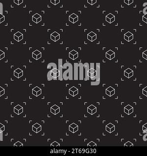 Cube dark seamless vector pattern. Augmented Reality concept background Stock Vector