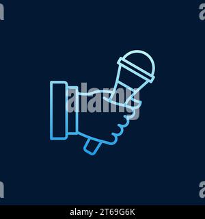 Hand holding microphone vector colorful outline icon or logo element on dark background Stock Vector