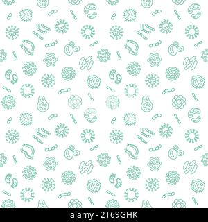 Vector seamless pattern with pathogen, virus, bacteria, and microbe icons in thin line style Stock Vector