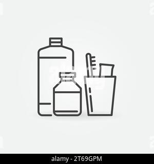Shampoos and a glass with a toothbrush and paste vector concept icon or symbol in thin line style Stock Vector