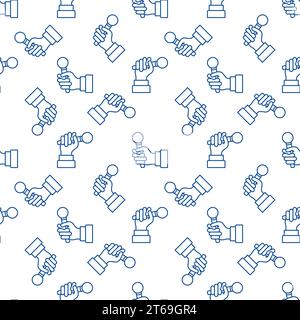 Seamless Pattern with Mic in Hand vector blue linear icons Stock Vector