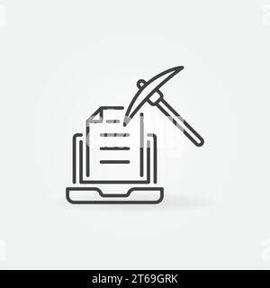Laptop with Pick-axe vector line icon. Data Mining Technology concept outline symbol Stock Vector