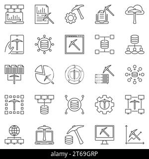 Data Mining vector modern concept icons set in thin line style Stock Vector