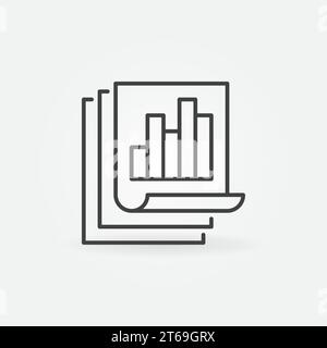 Business report with bar chart linear vector concept icon. Document papers outline symbol Stock Vector