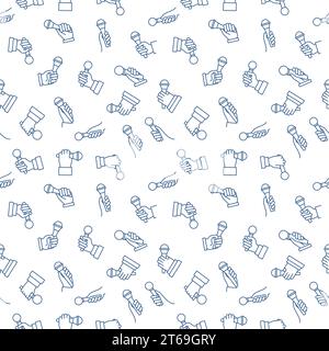Microphone in Hand vector creative seamless pattern in thin line style Stock Vector