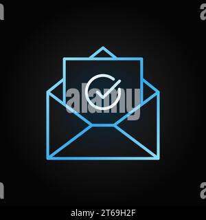 Email confirmation concept colorful icon. Vector open envelope with checkmark symbol in thin line style on dark background Stock Vector