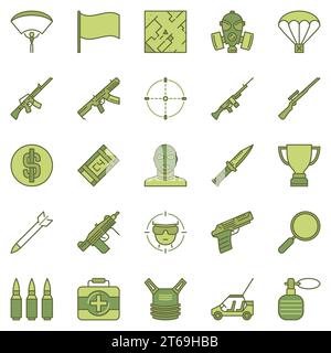 Battle Royale Game concept colored icons set. Vector Online Shooter Video Game creative signs Stock Vector