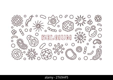 Coronavirus in Belgium linear horizontal banner. Vector Covid-19 concept outline illustration Stock Vector