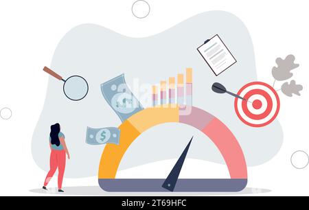 Key performance indicator or KPI for business success evaluation. Professional company analysis and review for satisfaction report . Stock Vector