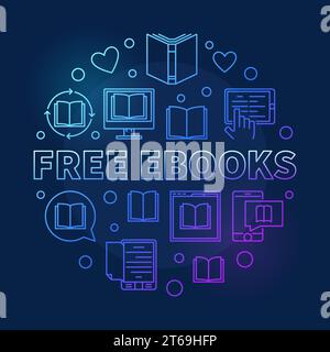 Free eBooks vector colorful concept round illustration in thin line style on dark background Stock Vector