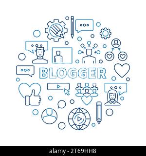 Blogger vector round concept creative thin line illustration Stock Vector