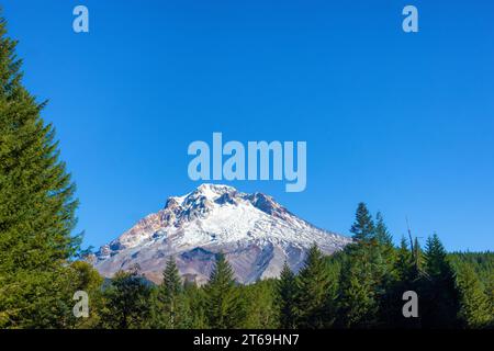 Elevation 11,249 makes Mt Hood the highest Volcanic Peak in Oregon one of many in the Cascade Mountain Range. Stock Photo