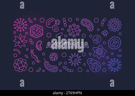 Vector Coronavirus in Australia concept outline colorful horizontal banner or illustration on dark background Stock Vector