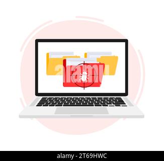 Computer Bug Targeted in Crosshairs on Laptop Screen Concept for Cybersecurity and Virus Protection. Stock Vector