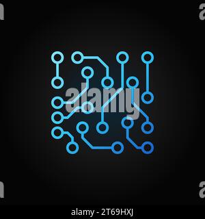 Circuit board vector blue line icon or symbol on dark background Stock Vector