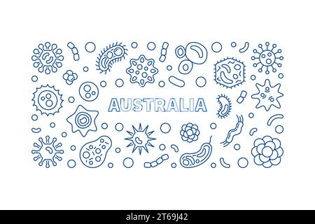 Coronavirus in Australia vector blue concept thin line horizontal illustration or banner Stock Vector