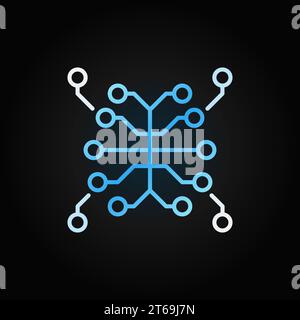 Artificial Intelligence brain vector blue icon or sign in thin line style on dark background Stock Vector