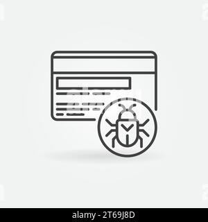 Credit Card with Computer Virus vector bank account hacking concept outline icon Stock Vector