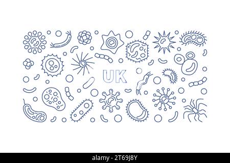 Coronavirus in UK vector concept blue linear horizontal illustration or banner Stock Vector