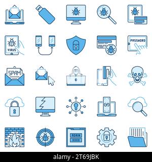 Hacking or Hacker colored concept icons. Vector collection of computer virus, spam and cybersecurity signs Stock Vector