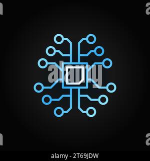 AI brain with chip creative outline icon or logo element on dark background Stock Vector