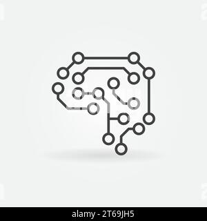 Digital Human Brain vector minimal icon or symbol in thin line style Stock Vector