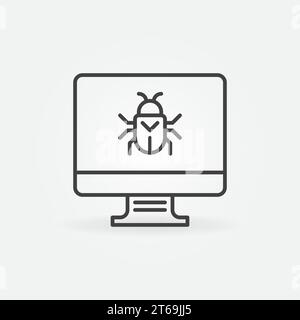 PC Display with Computer virus or Bug vector concept internet security outline icon or sign Stock Vector
