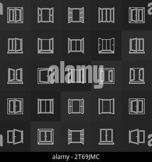 Windows line icons collection. Vector window linear signs or logo elements on dark background Stock Vector