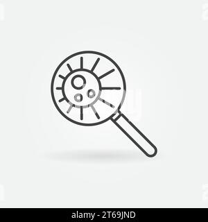 Magnifier with Bacteria outline icon. Vector Microorganism under Magnifying glass Science concept linear symbol Stock Vector
