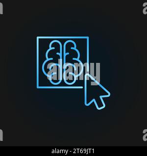 Click on brain button colored outline icon - vector artificial intelligence brain concept thin line symbol on dark background Stock Vector